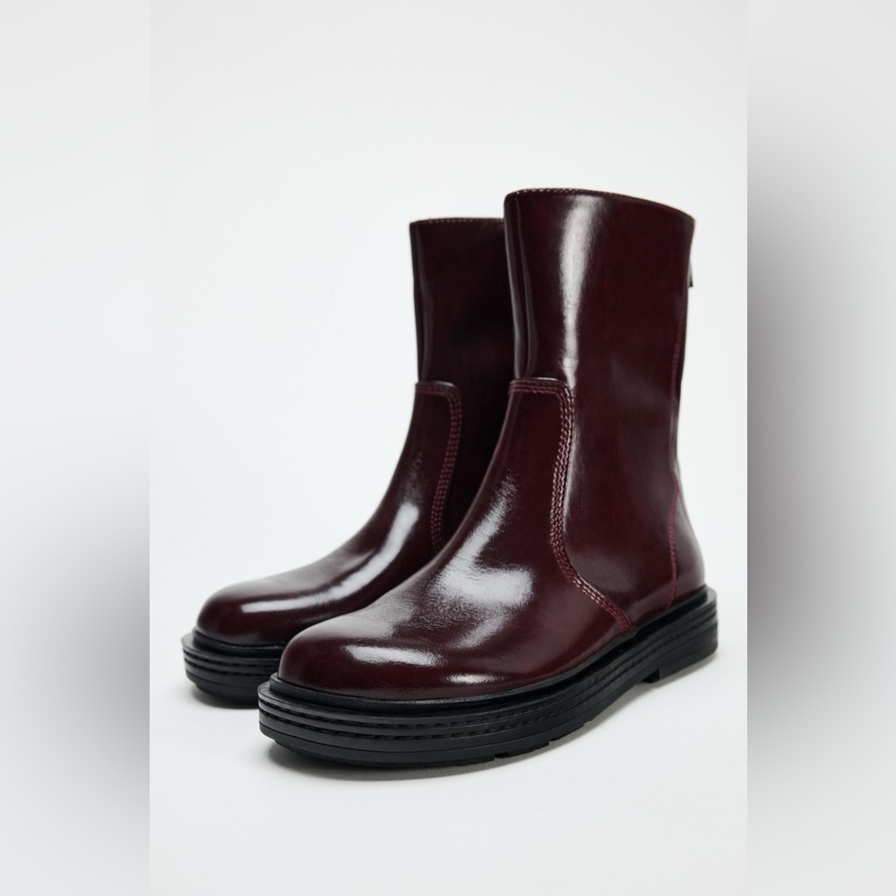 ZARA Burgundy Zip Up Ankle Boots